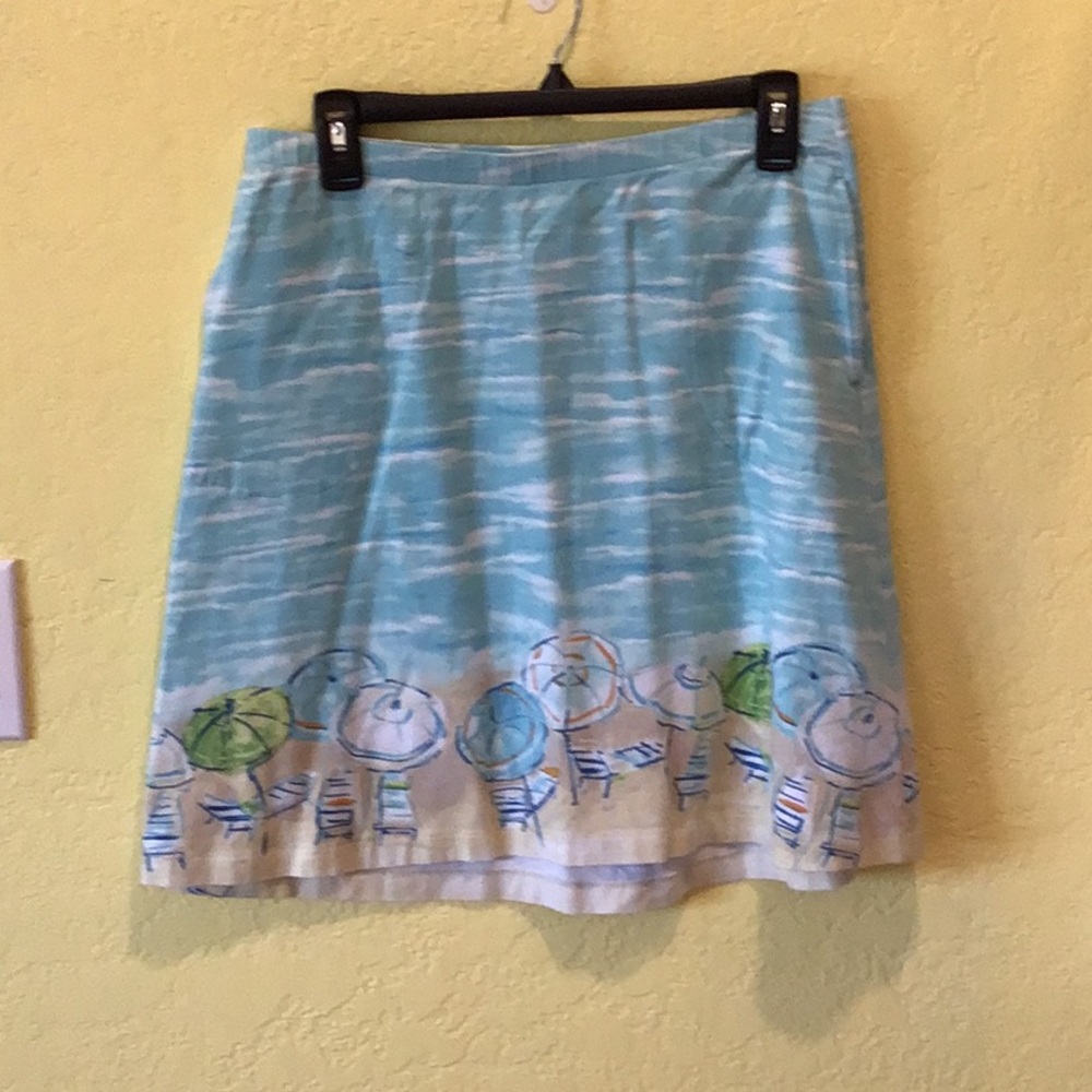 Light Blue Beach Print A-Line Skirt